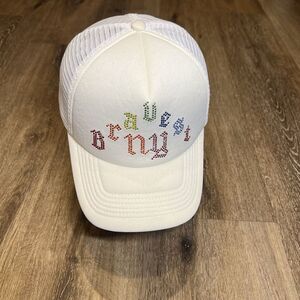 Bravest Studios Snapback Hat White Trucker Rhinestone Bedazzle NY